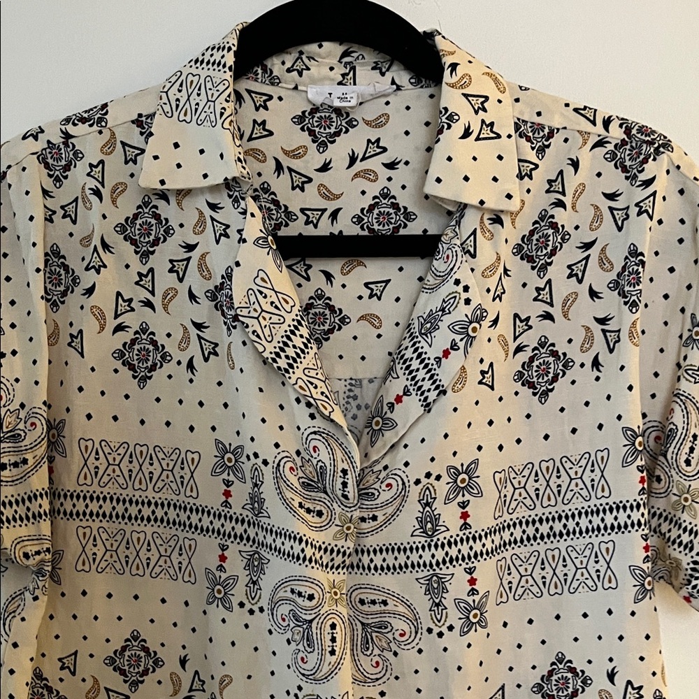 THML Cream Bandana-Print Short Sleeve Shirt with Navy Accents